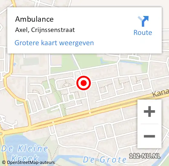 Locatie op kaart van de 112 melding: Ambulance Axel, Crijnssenstraat op 23 februari 2016 09:23