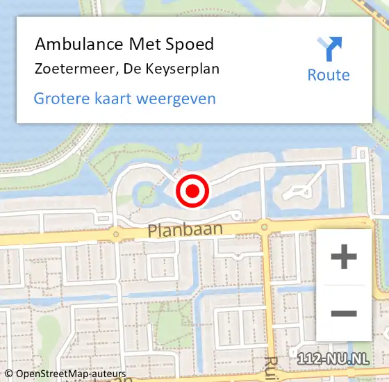 Locatie op kaart van de 112 melding: Ambulance Met Spoed Naar Zoetermeer, De Keyserplan op 23 februari 2016 09:50