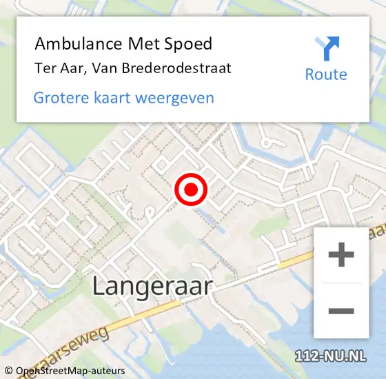 Locatie op kaart van de 112 melding: Ambulance Met Spoed Naar Ter Aar, Van Brederodestraat op 23 februari 2016 09:50