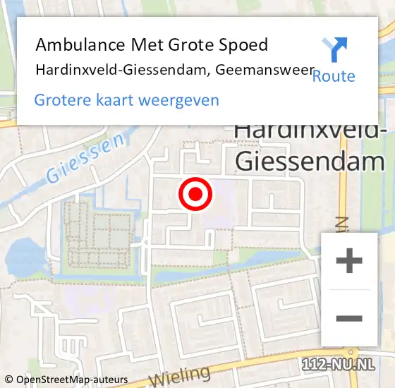 Locatie op kaart van de 112 melding: Ambulance Met Grote Spoed Naar Hardinxveld-Giessendam, Geemansweer op 23 februari 2016 12:56