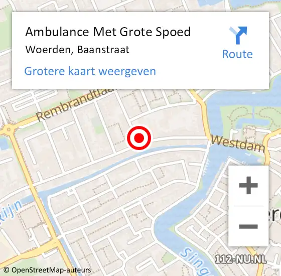 Locatie op kaart van de 112 melding: Ambulance Met Grote Spoed Naar Woerden, Baanstraat op 23 februari 2016 13:09