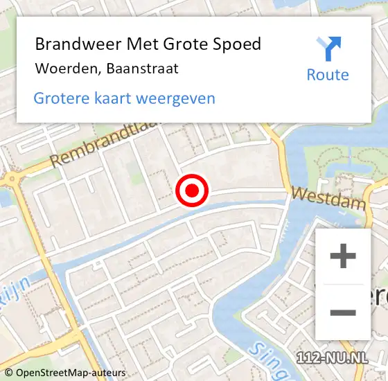 Locatie op kaart van de 112 melding: Brandweer Met Grote Spoed Naar Woerden, Baanstraat op 23 februari 2016 13:14