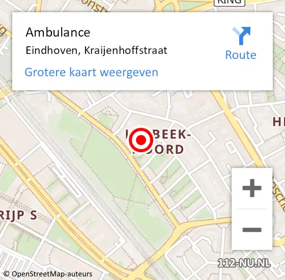 Locatie op kaart van de 112 melding: Ambulance Eindhoven, Kraijenhoffstraat op 23 februari 2016 13:23