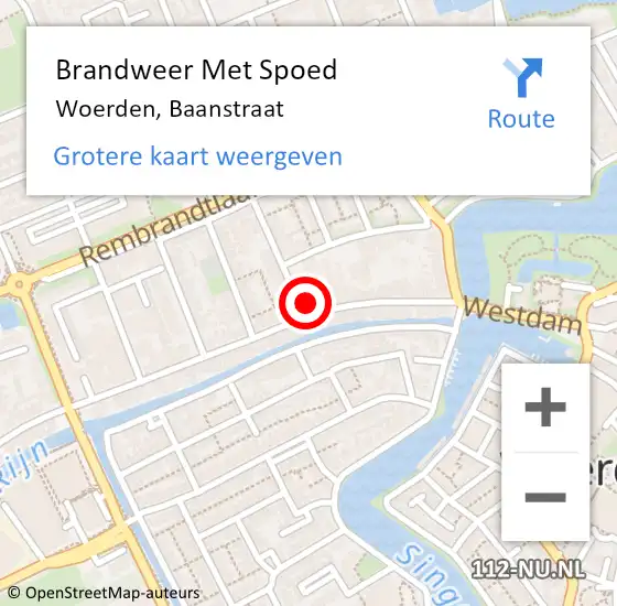 Locatie op kaart van de 112 melding: Brandweer Met Spoed Naar Woerden, Baanstraat op 23 februari 2016 13:26