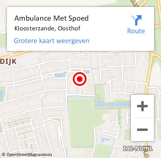 Locatie op kaart van de 112 melding: Ambulance Met Spoed Naar Kloosterzande, Oosthof op 23 februari 2016 13:38