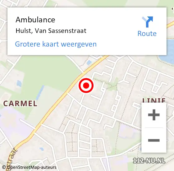 Locatie op kaart van de 112 melding: Ambulance Hulst, Van Sassenstraat op 23 februari 2016 14:52