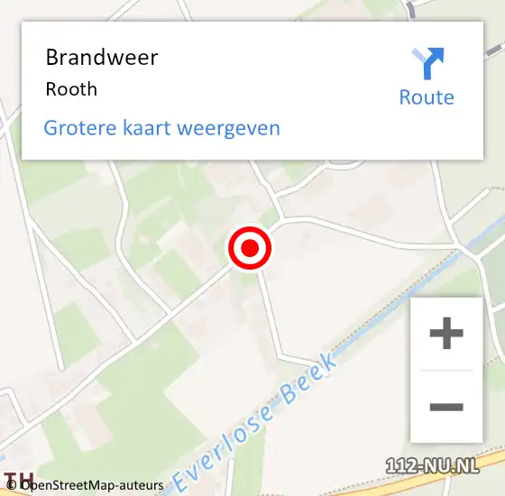 Locatie op kaart van de 112 melding: Brandweer Maasbree, Rooth op 23 februari 2016 14:55