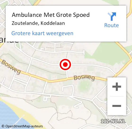 Locatie op kaart van de 112 melding: Ambulance Met Grote Spoed Naar Zoutelande, Koddelaan op 23 februari 2016 15:14