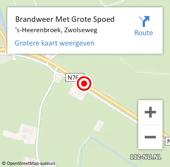 Locatie op kaart van de 112 melding: Brandweer Met Grote Spoed Naar 's-Heerenbroek, Zwolseweg op 23 februari 2016 17:08