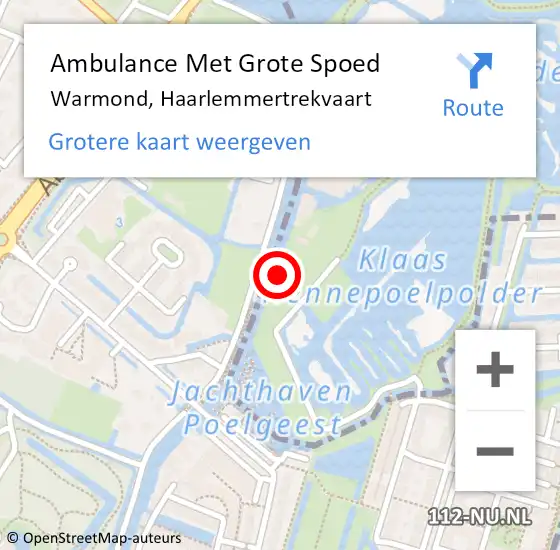 Locatie op kaart van de 112 melding: Ambulance Met Grote Spoed Naar Warmond, Haarlemmertrekvaart op 23 februari 2016 18:08