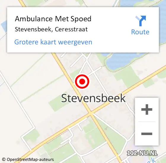 Locatie op kaart van de 112 melding: Ambulance Met Spoed Naar Stevensbeek, Ceresstraat op 23 februari 2016 18:50