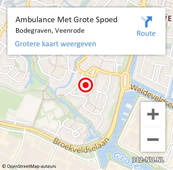 Locatie op kaart van de 112 melding: Ambulance Met Grote Spoed Naar Bodegraven, Veenrode op 23 februari 2016 22:59