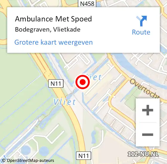 Locatie op kaart van de 112 melding: Ambulance Met Spoed Naar Bodegraven, Vlietkade op 24 februari 2016 01:49