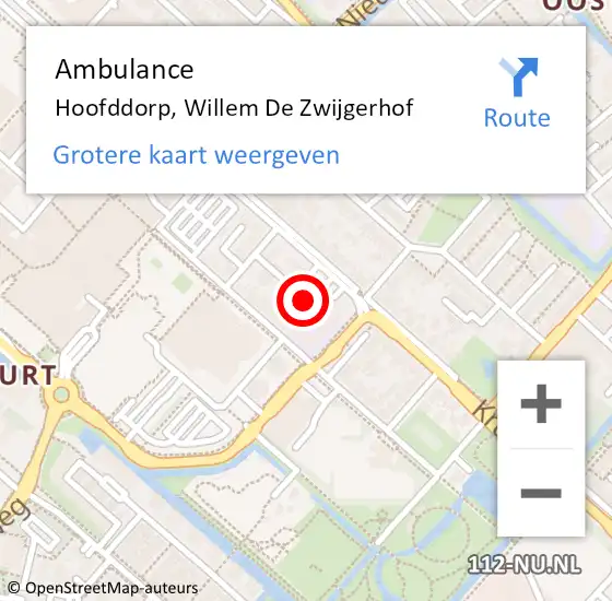 Locatie op kaart van de 112 melding: Ambulance Hoofddorp, Willem De Zwijgerhof op 24 februari 2016 04:29