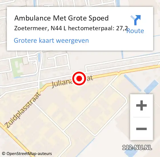 Locatie op kaart van de 112 melding: Ambulance Met Grote Spoed Naar Zoetermeer, N44 L hectometerpaal: 27,2 op 6 december 2013 19:00