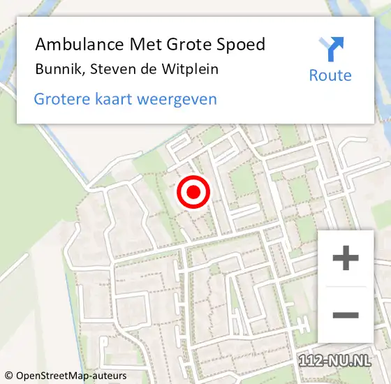 Locatie op kaart van de 112 melding: Ambulance Met Grote Spoed Naar Bunnik, Steven de Witplein op 15 september 2013 07:52