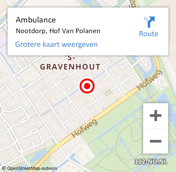 Locatie op kaart van de 112 melding: Ambulance Nootdorp, Hof Van Polanen op 24 februari 2016 09:43