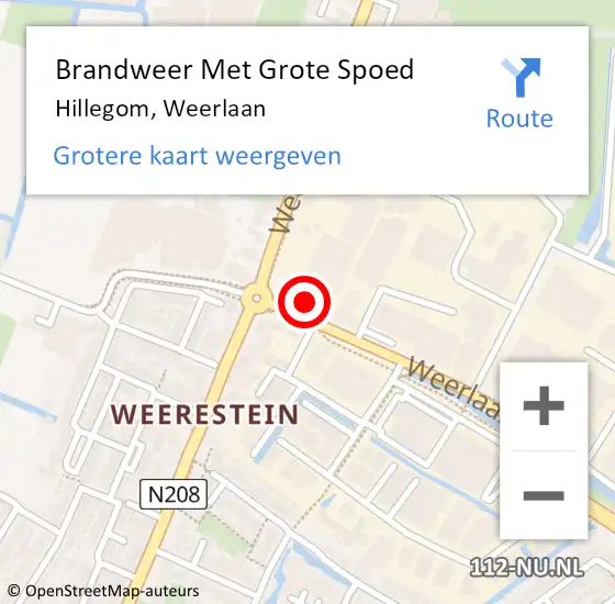 Locatie op kaart van de 112 melding: Brandweer Met Grote Spoed Naar Hillegom, Weerlaan op 6 december 2013 19:30