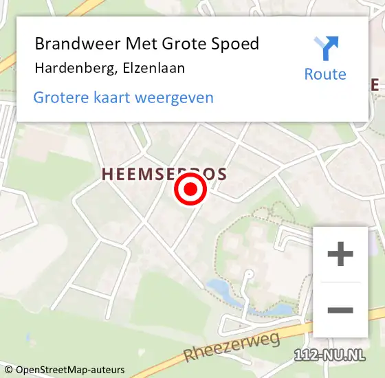 Locatie op kaart van de 112 melding: Brandweer Met Grote Spoed Naar Hardenberg, Elzenlaan op 24 februari 2016 11:42