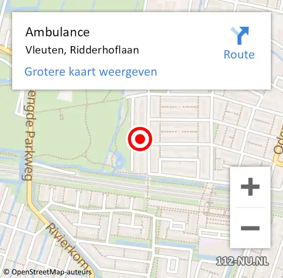Locatie op kaart van de 112 melding: Ambulance Vleuten, Ridderhoflaan op 24 februari 2016 11:51