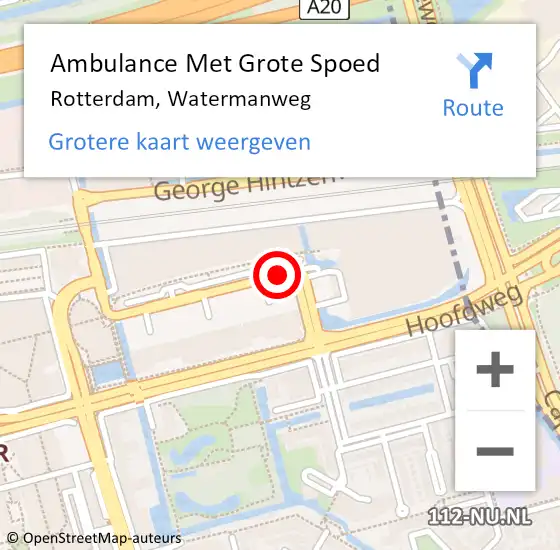 Locatie op kaart van de 112 melding: Ambulance Met Grote Spoed Naar Rotterdam, Watermanweg op 24 februari 2016 12:00