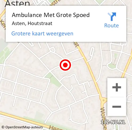 Locatie op kaart van de 112 melding: Ambulance Met Grote Spoed Naar Asten, Houtstraat op 24 februari 2016 13:23