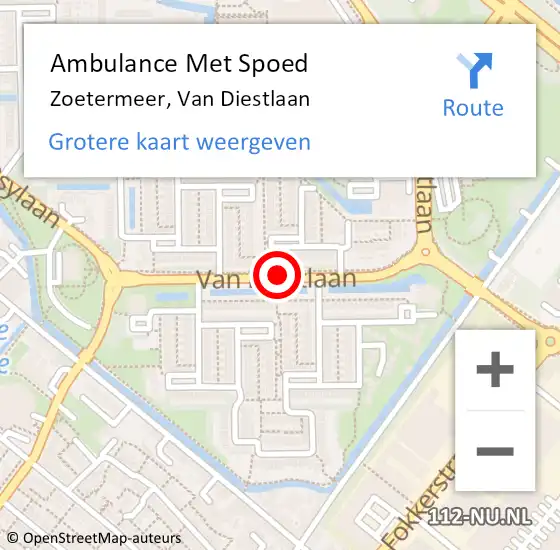 Locatie op kaart van de 112 melding: Ambulance Met Spoed Naar Zoetermeer, Van Diestlaan op 24 februari 2016 13:42
