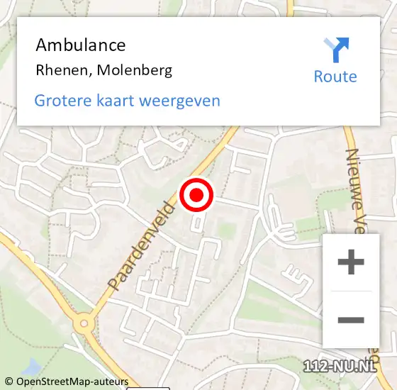 Locatie op kaart van de 112 melding: Ambulance Rhenen, Molenberg op 24 februari 2016 14:41