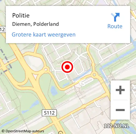 Locatie op kaart van de 112 melding: Politie Diemen, Polderland op 24 februari 2016 16:39