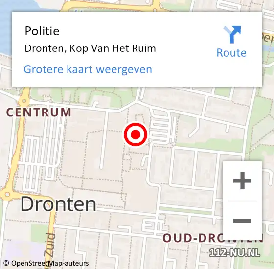 Locatie op kaart van de 112 melding: Politie Dronten, Kop Van Het Ruim op 24 februari 2016 16:51