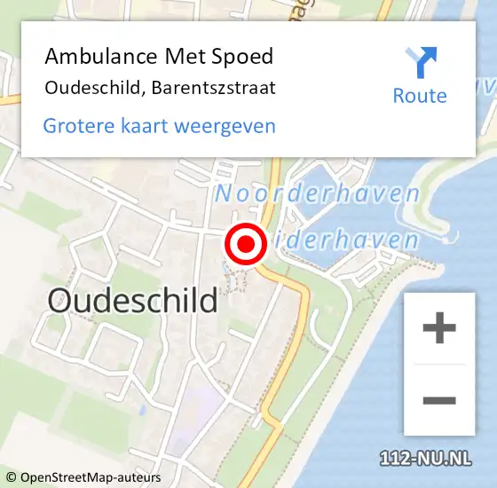Locatie op kaart van de 112 melding: Ambulance Met Spoed Naar Oudeschild, Barentszstraat op 24 februari 2016 17:11