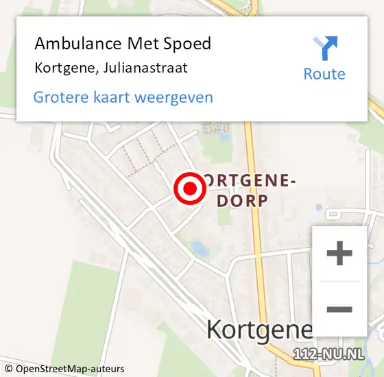 Locatie op kaart van de 112 melding: Ambulance Met Spoed Naar Kortgene, Julianastraat op 24 februari 2016 18:08