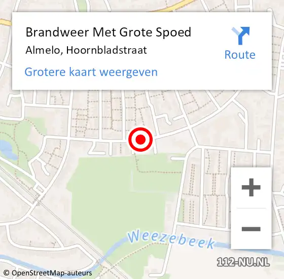 Locatie op kaart van de 112 melding: Brandweer Met Grote Spoed Naar Almelo, Hoornbladstraat op 24 februari 2016 20:20