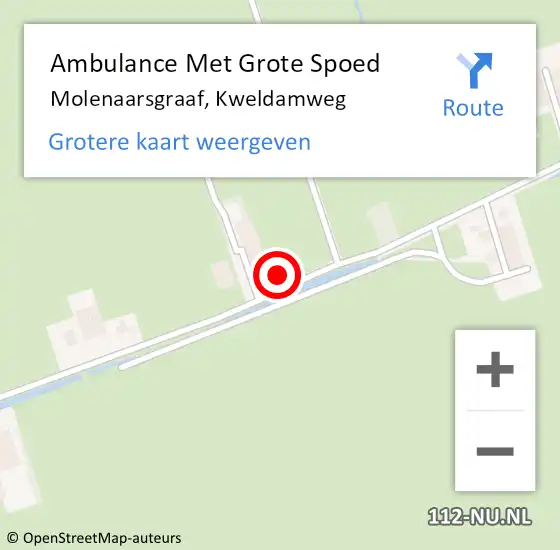 Locatie op kaart van de 112 melding: Ambulance Met Grote Spoed Naar Molenaarsgraaf, Kweldamweg op 25 februari 2016 07:40