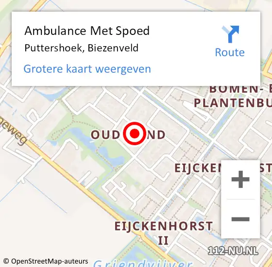 Locatie op kaart van de 112 melding: Ambulance Met Spoed Naar Puttershoek, Biezenveld op 25 februari 2016 07:41