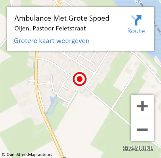 Locatie op kaart van de 112 melding: Ambulance Met Grote Spoed Naar Oijen, Pastoor Feletstraat op 25 februari 2016 07:57