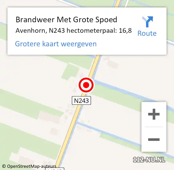 Locatie op kaart van de 112 melding: Brandweer Met Grote Spoed Naar Avenhorn, N243 hectometerpaal: 16,8 op 25 februari 2016 08:25