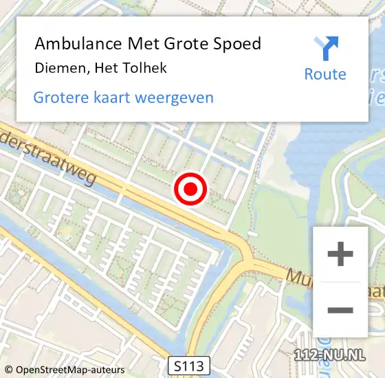 Locatie op kaart van de 112 melding: Ambulance Met Grote Spoed Naar Diemen, Het Tolhek op 25 februari 2016 09:54