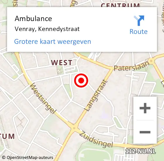 Locatie op kaart van de 112 melding: Ambulance Venray, Kennedystraat op 25 februari 2016 11:41