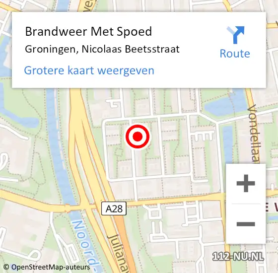 Locatie op kaart van de 112 melding: Brandweer Met Spoed Naar Groningen, Nicolaas Beetsstraat op 25 februari 2016 11:51