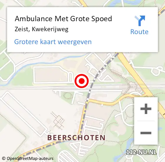 Locatie op kaart van de 112 melding: Ambulance Met Grote Spoed Naar Zeist, Kwekerijweg op 25 februari 2016 12:49