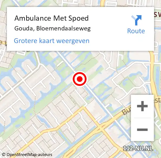 Locatie op kaart van de 112 melding: Ambulance Met Spoed Naar Gouda, Bloemendaalseweg op 25 februari 2016 12:53