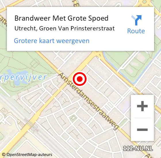 Locatie op kaart van de 112 melding: Brandweer Met Grote Spoed Naar Utrecht, Groen Van Prinstererstraat op 25 februari 2016 14:07