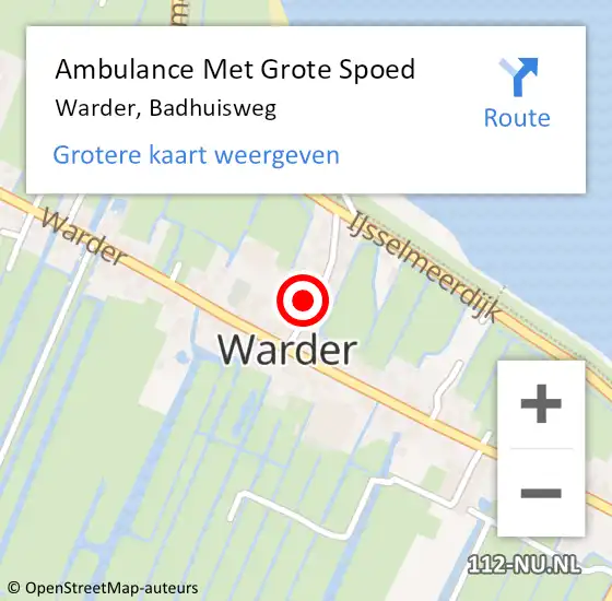 Locatie op kaart van de 112 melding: Ambulance Met Grote Spoed Naar Warder, Badhuisweg op 25 februari 2016 14:53