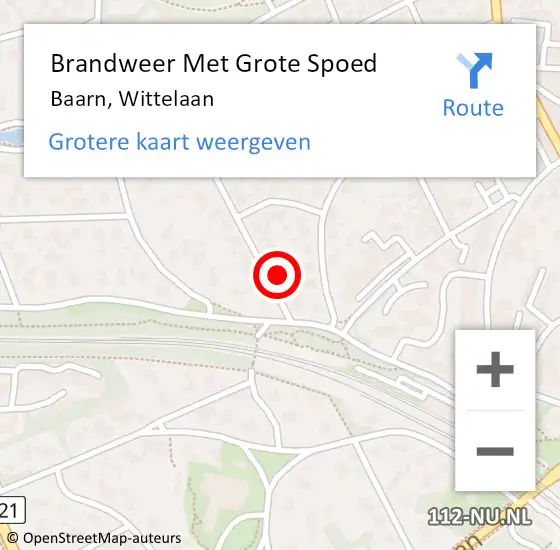 Locatie op kaart van de 112 melding: Brandweer Met Grote Spoed Naar Baarn, Wittelaan op 25 februari 2016 15:56