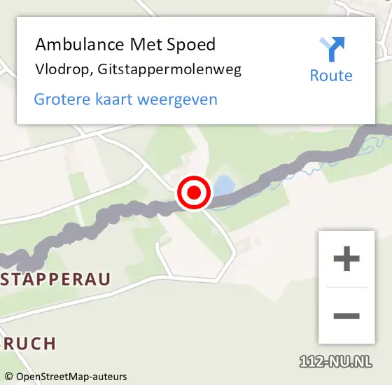 Locatie op kaart van de 112 melding: Ambulance Met Spoed Naar Vlodrop, Gitstappermolenweg op 25 februari 2016 16:56