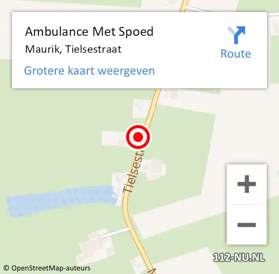 Locatie op kaart van de 112 melding: Ambulance Met Spoed Naar Maurik, Tielsestraat op 25 februari 2016 17:20