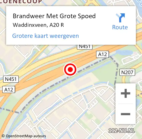 Locatie op kaart van de 112 melding: Brandweer Met Grote Spoed Naar Waddinxveen, A20 L op 25 februari 2016 18:14