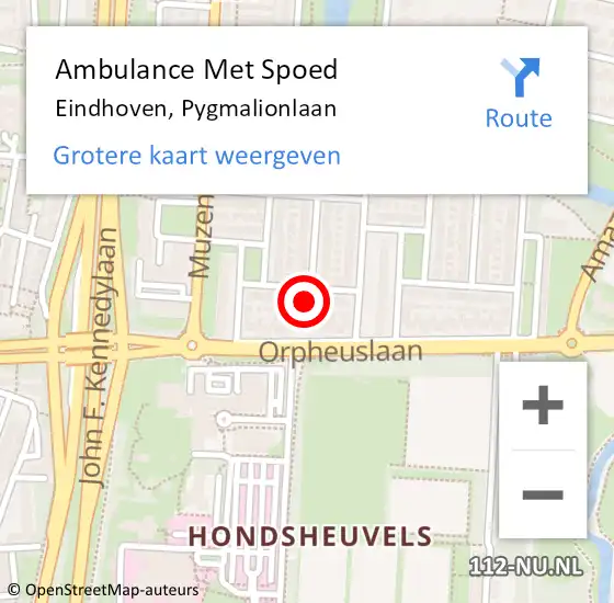 Locatie op kaart van de 112 melding: Ambulance Met Spoed Naar Eindhoven, Pygmalionlaan op 25 februari 2016 19:12