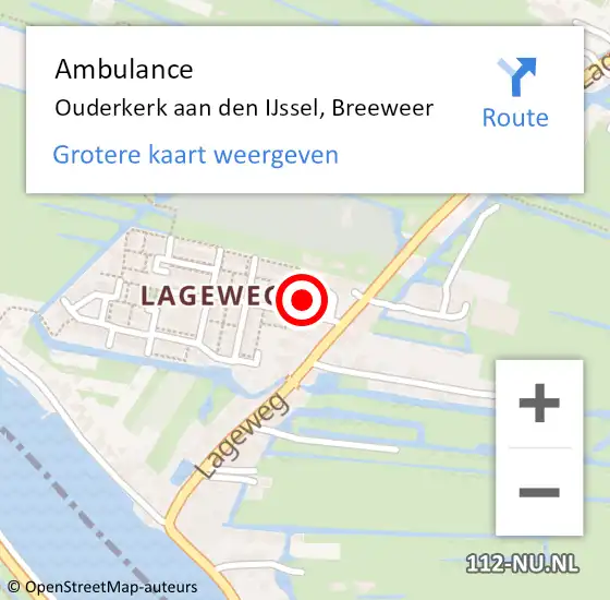 Locatie op kaart van de 112 melding: Ambulance Ouderkerk aan den IJssel, Breeweer op 25 februari 2016 19:30